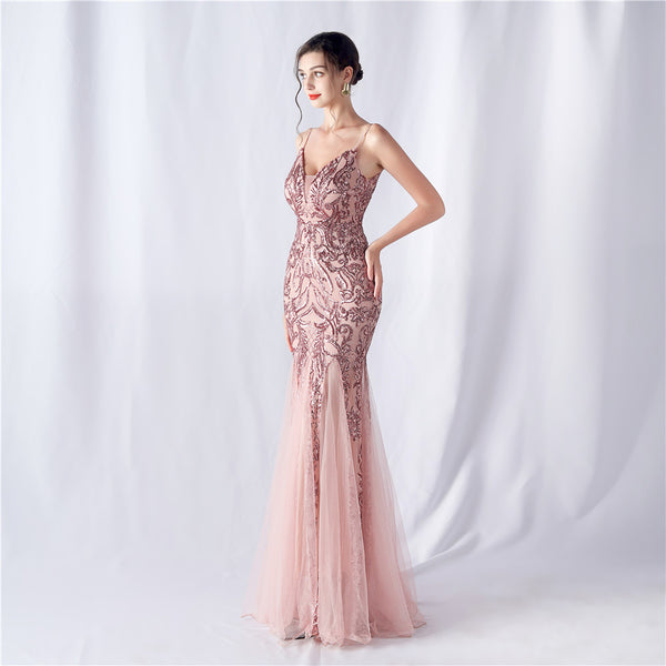 2024 High-End Sequin & Tulle Gown with Floral Appliques