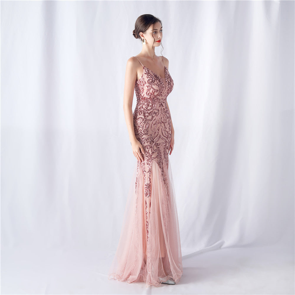 2024 High-End Sequin & Tulle Gown with Floral Appliques