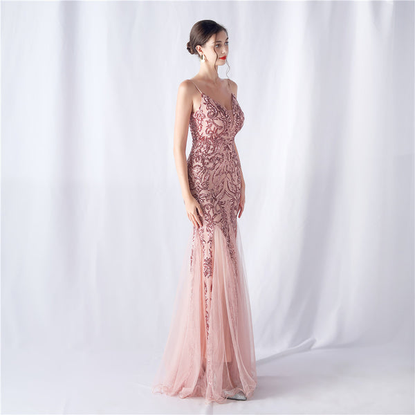 2024 High-End Sequin & Tulle Gown with Floral Appliques