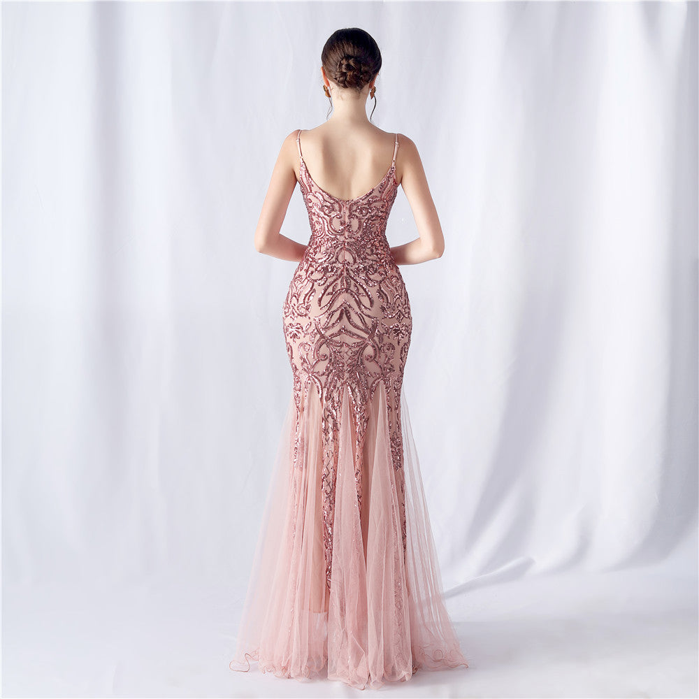 2024 High-End Sequin & Tulle Gown with Floral Appliques