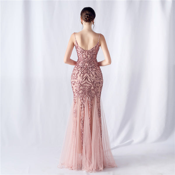 2024 High-End Sequin & Tulle Gown with Floral Appliques