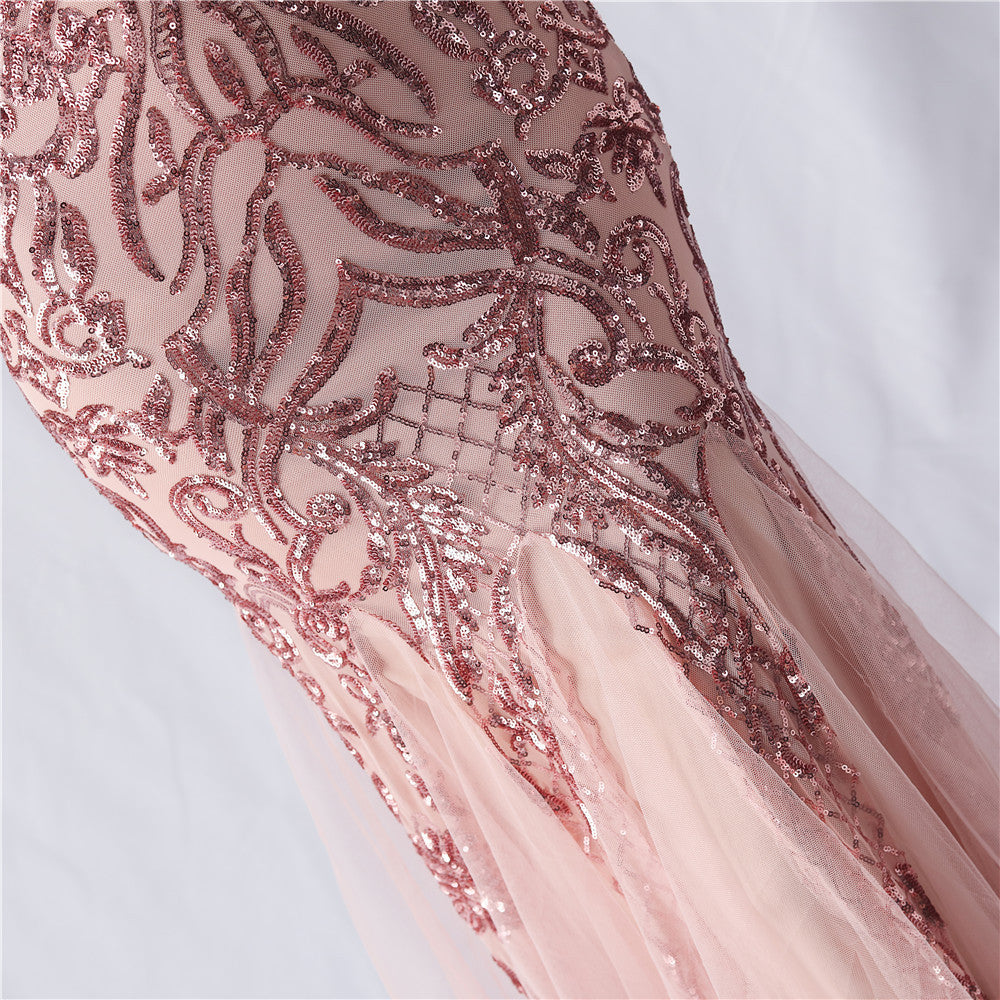 2024 High-End Sequin & Tulle Gown with Floral Appliques