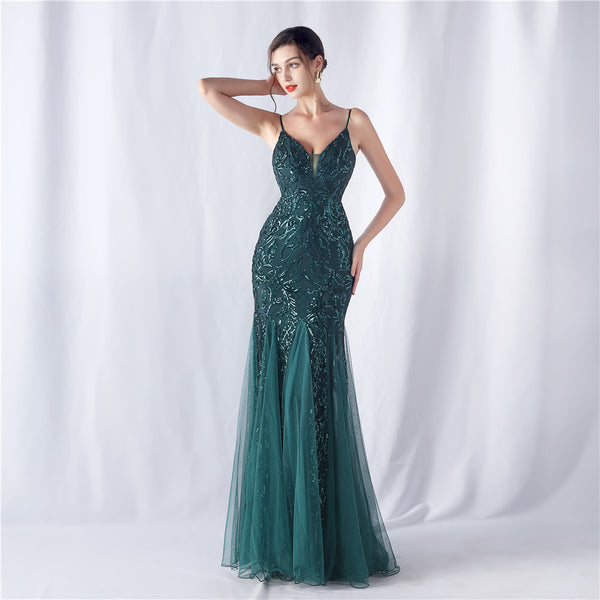 2024 High-End Sequin & Tulle Gown with Floral Appliques