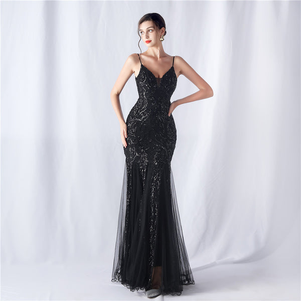 2024 High-End Sequin & Tulle Gown with Floral Appliques