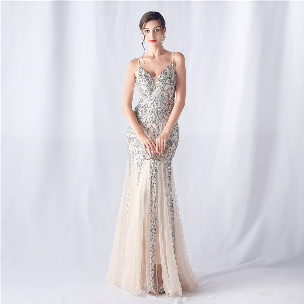 2024 High-End Sequin & Tulle Gown with Floral Appliques