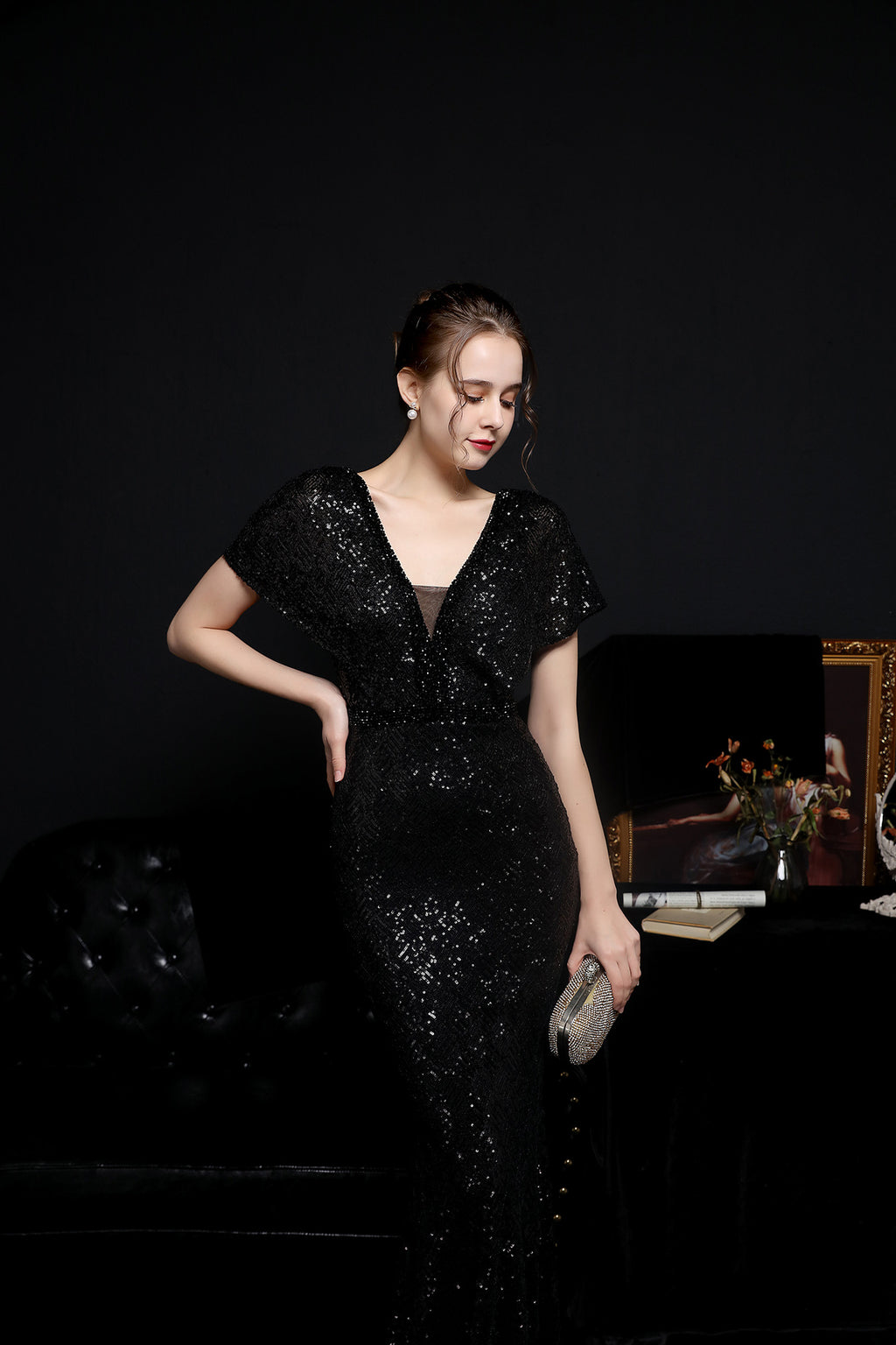 Checkered Sequin Mermaid Gown for Formal Events