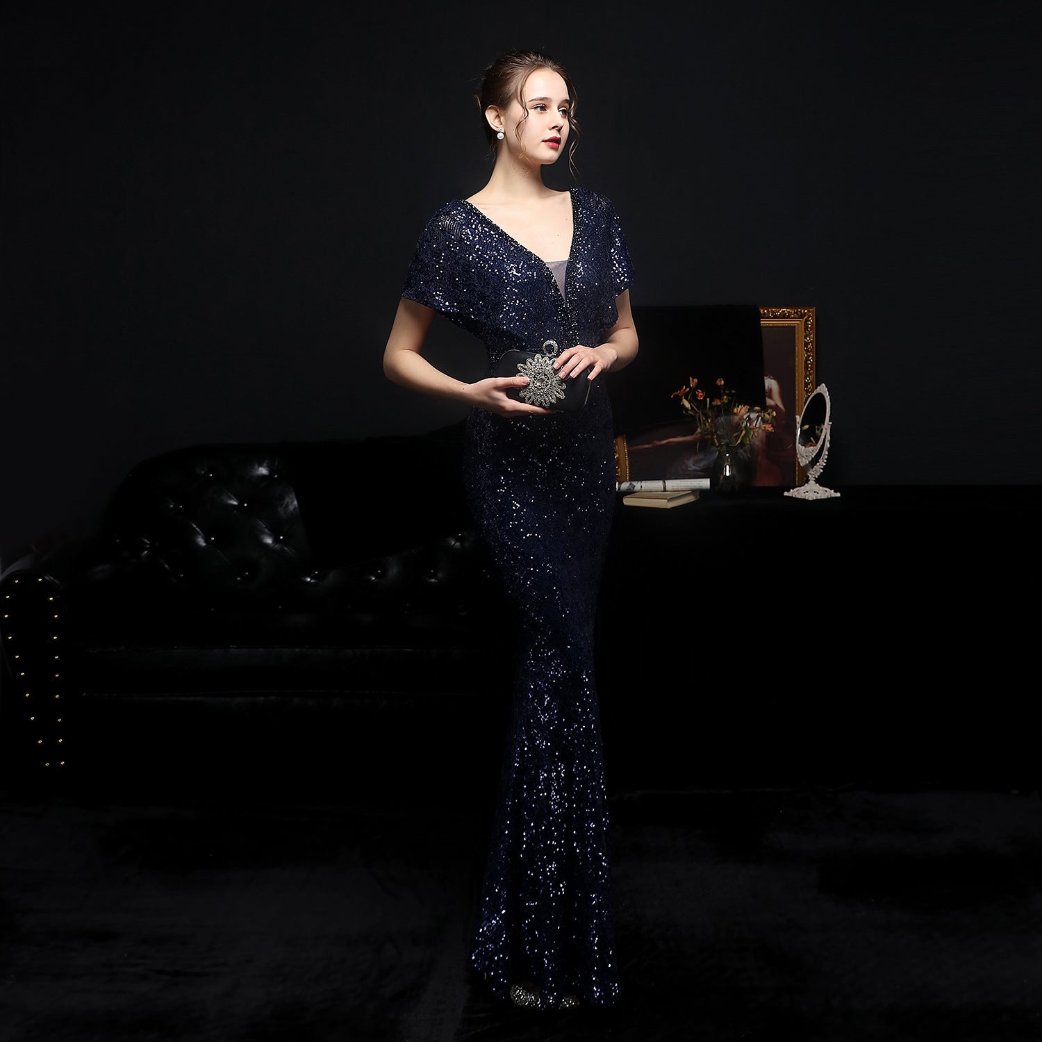 Checkered Sequin Mermaid Gown for Formal Events