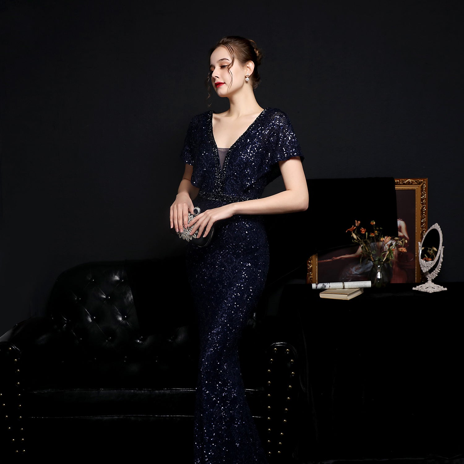 Checkered Sequin Mermaid Gown for Formal Events