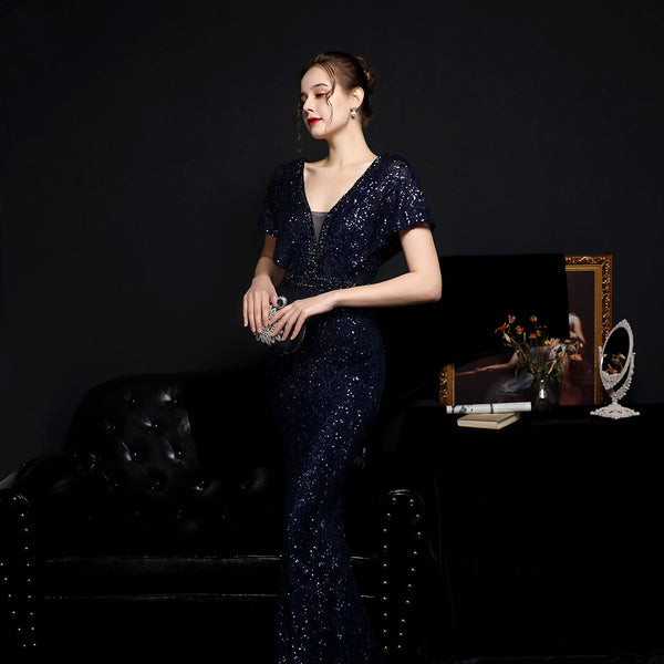 Checkered Sequin Mermaid Gown for Formal Events