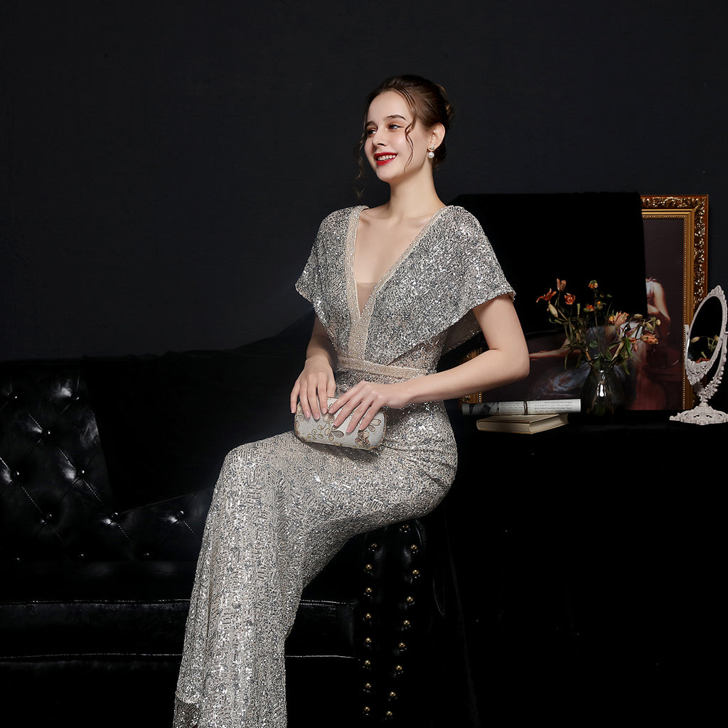 Checkered Sequin Mermaid Gown for Formal Events