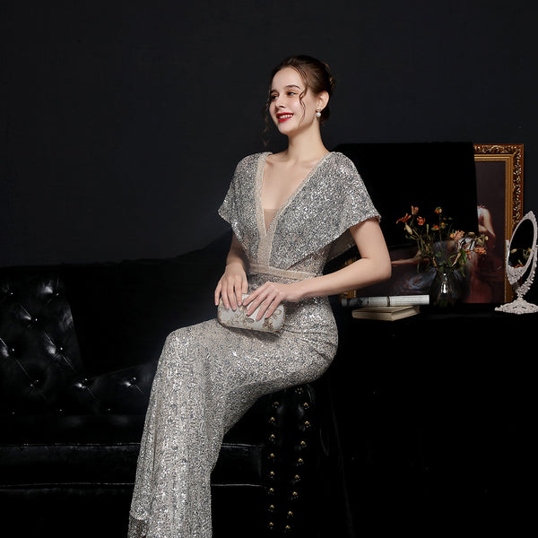 Checkered Sequin Mermaid Gown for Formal Events