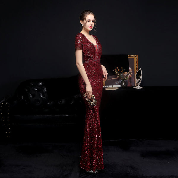 Checkered Sequin Mermaid Gown for Formal Events