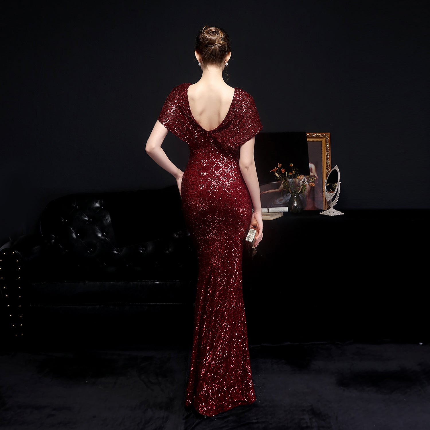 Checkered Sequin Mermaid Gown for Formal Events