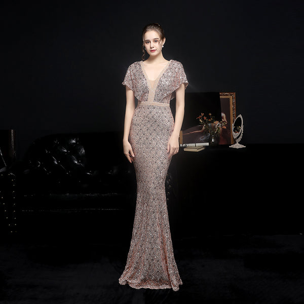 Checkered Sequin Mermaid Gown for Formal Events