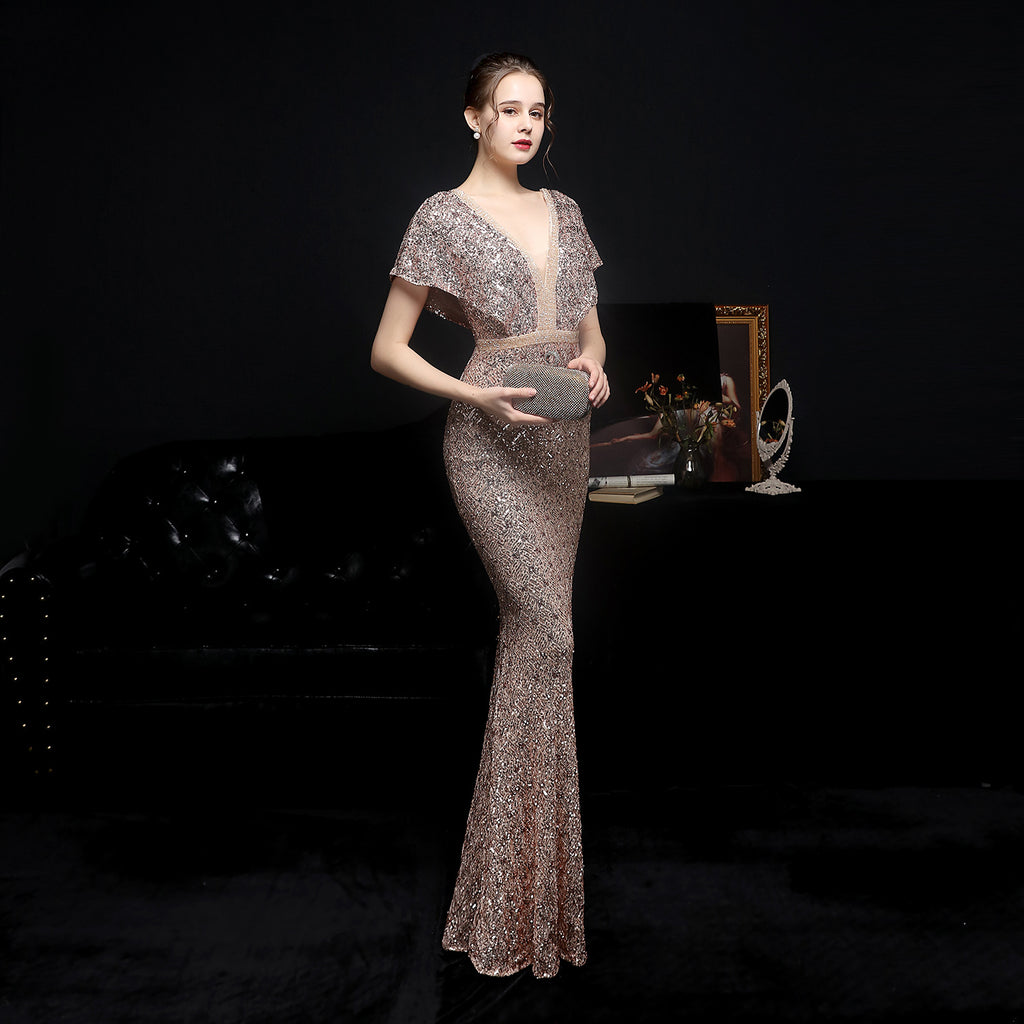 Checkered Sequin Mermaid Gown for Formal Events