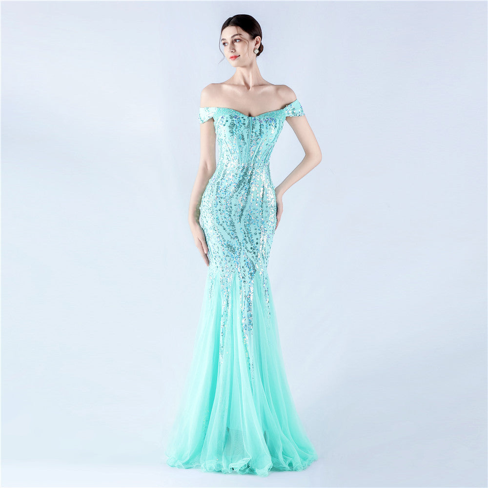 Embellished Sequin & Tulle Evening Gown for Galas & Performances