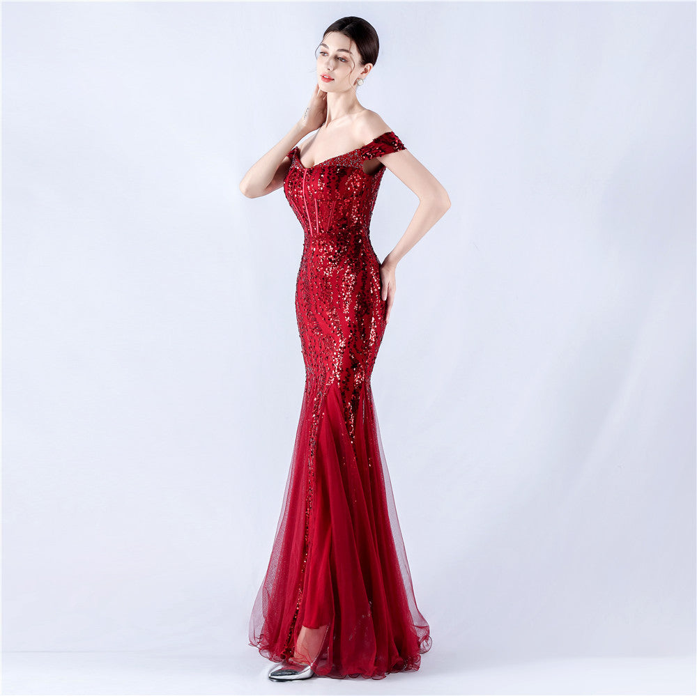 Embellished Sequin & Tulle Evening Gown for Galas & Performances