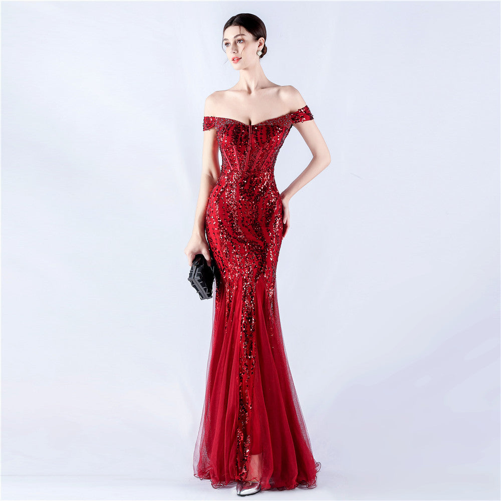 Embellished Sequin & Tulle Evening Gown for Galas & Performances