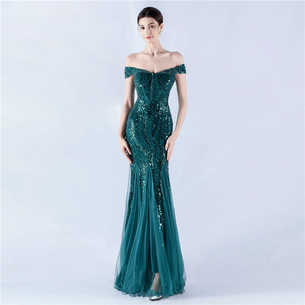 Embellished Sequin & Tulle Evening Gown for Galas & Performances