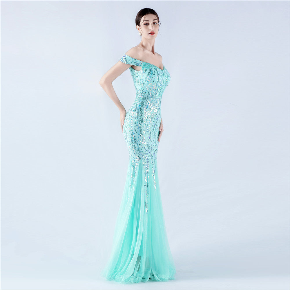 Embellished Sequin & Tulle Evening Gown for Galas & Performances