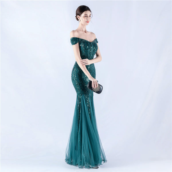 Embellished Sequin & Tulle Evening Gown for Galas & Performances