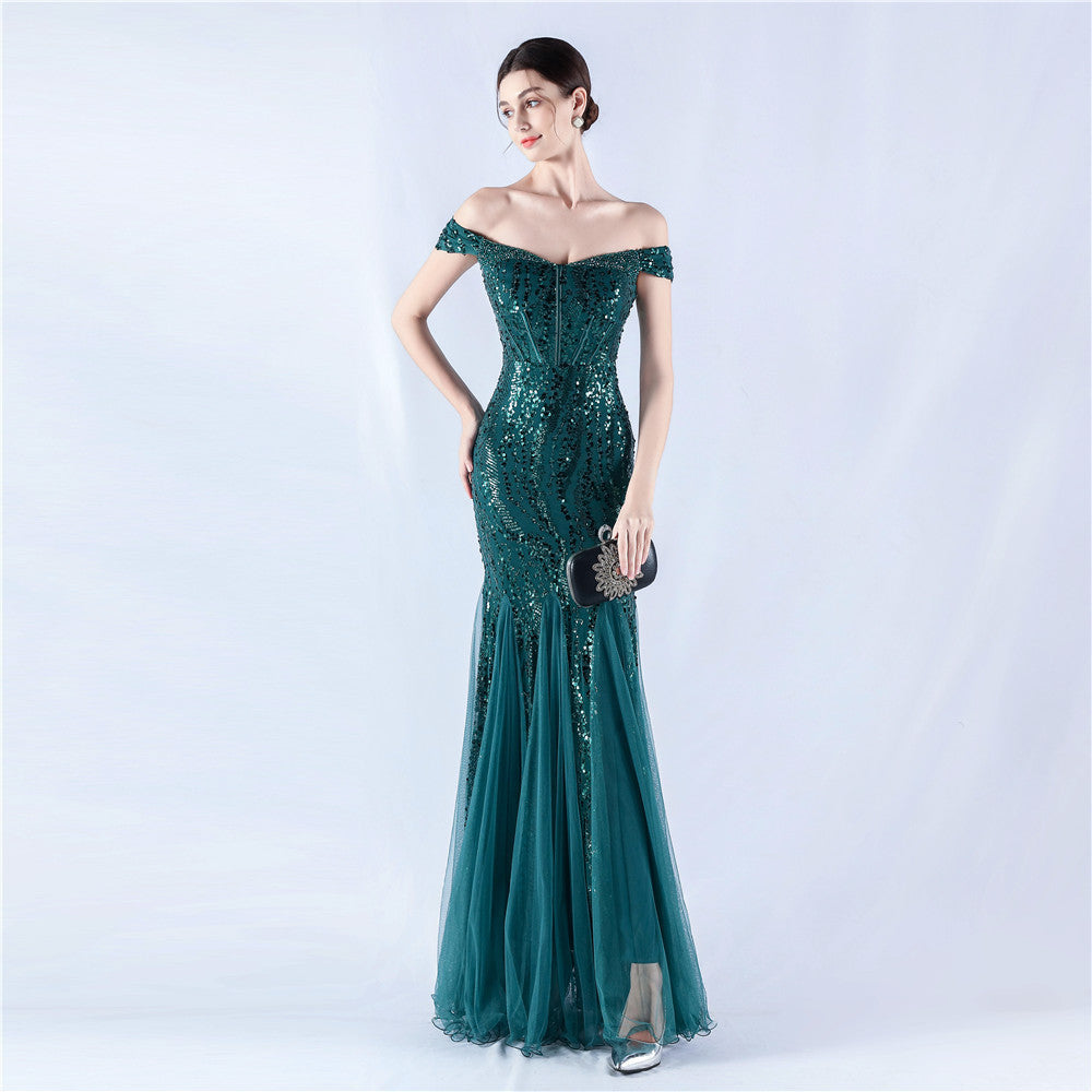 Embellished Sequin & Tulle Evening Gown for Galas & Performances