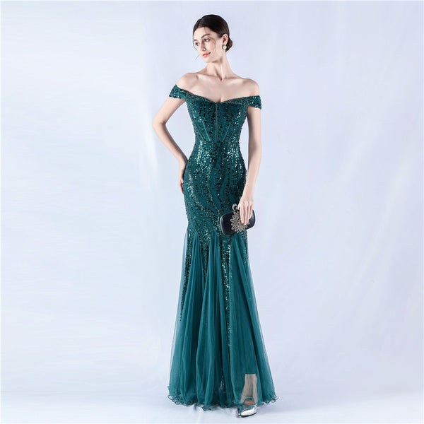 Embellished Sequin & Tulle Evening Gown for Galas & Performances