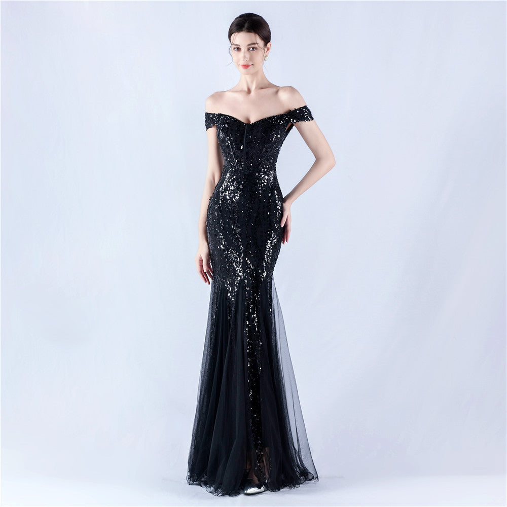 Embellished Sequin & Tulle Evening Gown for Galas & Performances