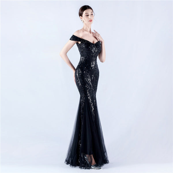 Embellished Sequin & Tulle Evening Gown for Galas & Performances