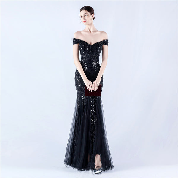 Embellished Sequin & Tulle Evening Gown for Galas & Performances