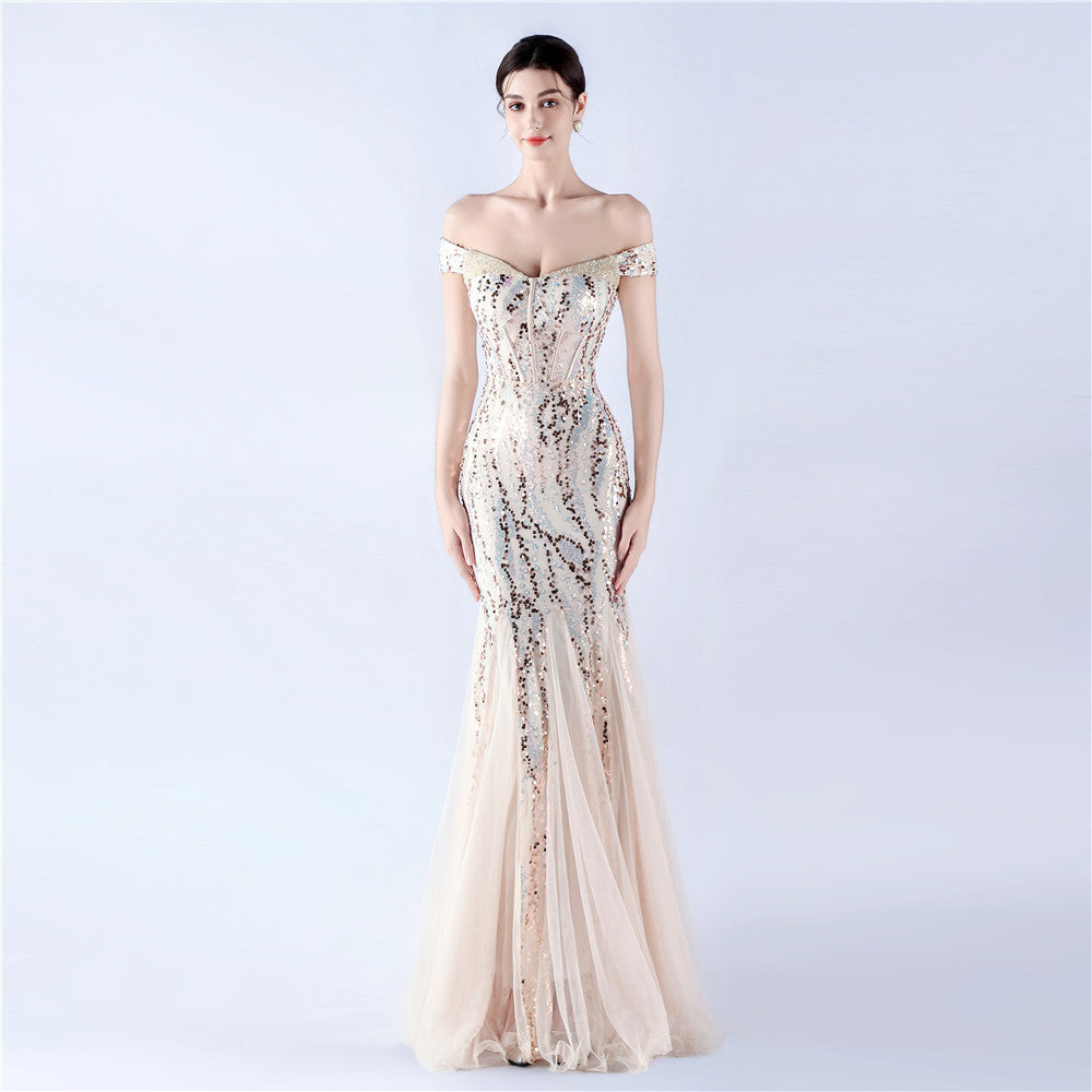 Embellished Sequin & Tulle Evening Gown for Galas & Performances
