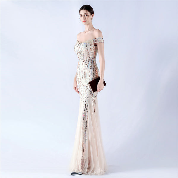 Embellished Sequin & Tulle Evening Gown for Galas & Performances