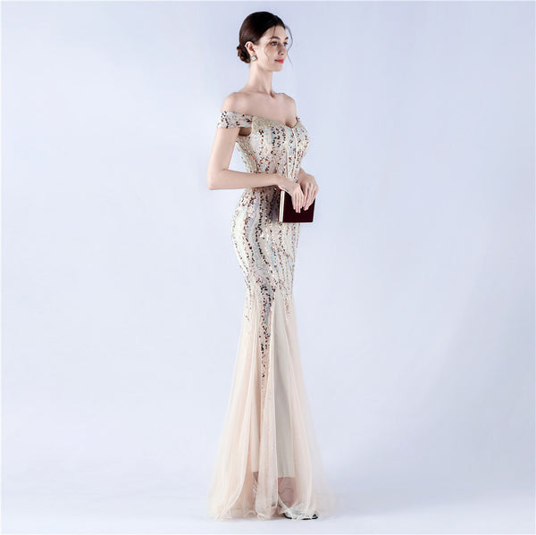 Embellished Sequin & Tulle Evening Gown for Galas & Performances