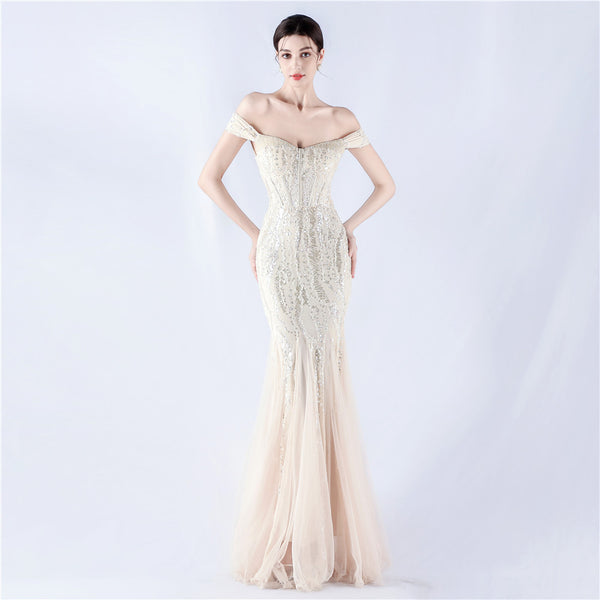 Embellished Sequin & Tulle Evening Gown for Galas & Performances