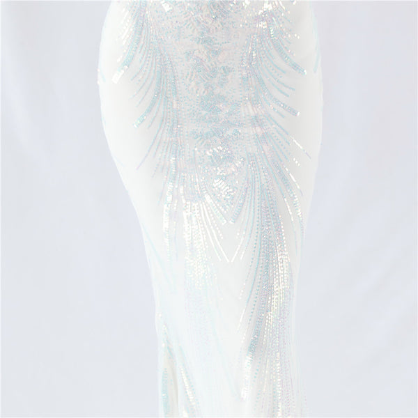 Structured Corset Sequin Gown with Floral Motifs