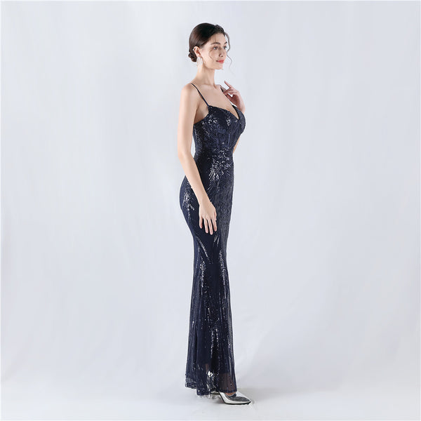 Structured Corset Sequin Gown with Floral Motifs
