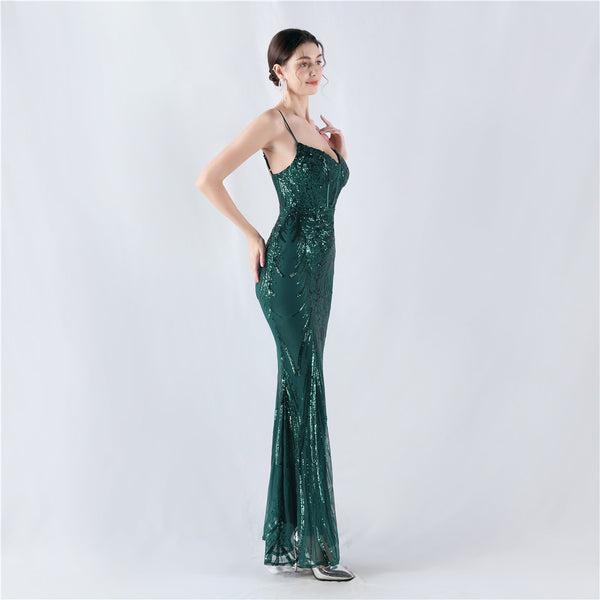 Structured Corset Sequin Gown with Floral Motifs