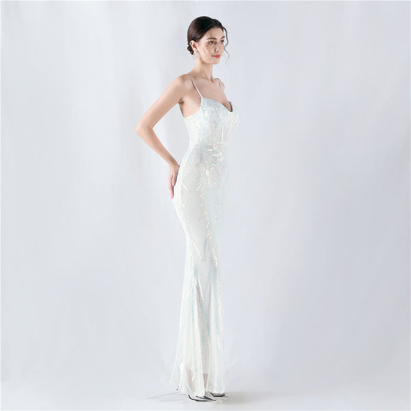 Structured Corset Sequin Gown with Floral Motifs