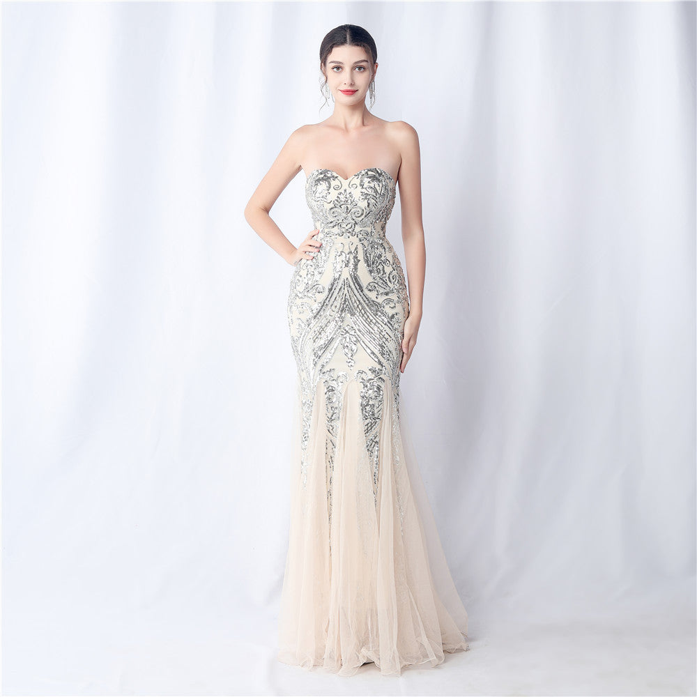 2024 Floral Sequin & Tulle Gown for Weddings & Banquets