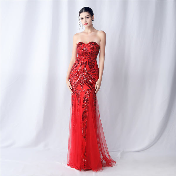 2024 Floral Sequin & Tulle Gown for Weddings & Banquets