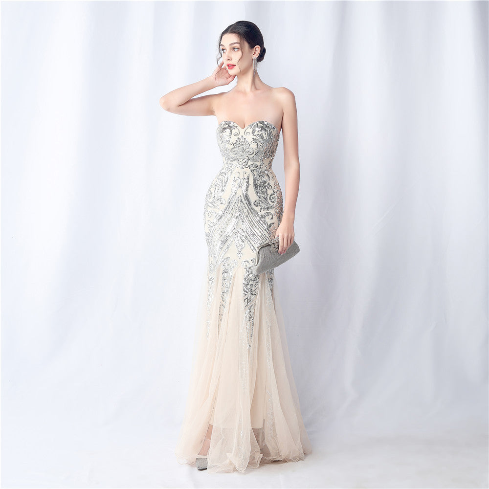 2024 Floral Sequin & Tulle Gown for Weddings & Banquets