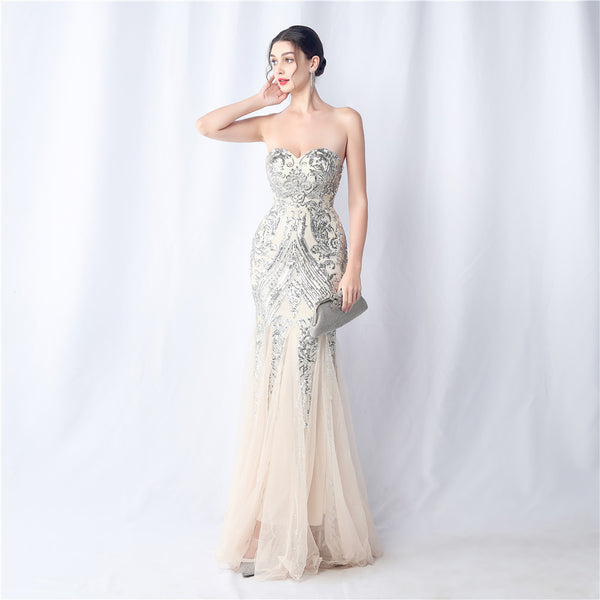 2024 Floral Sequin & Tulle Gown for Weddings & Banquets
