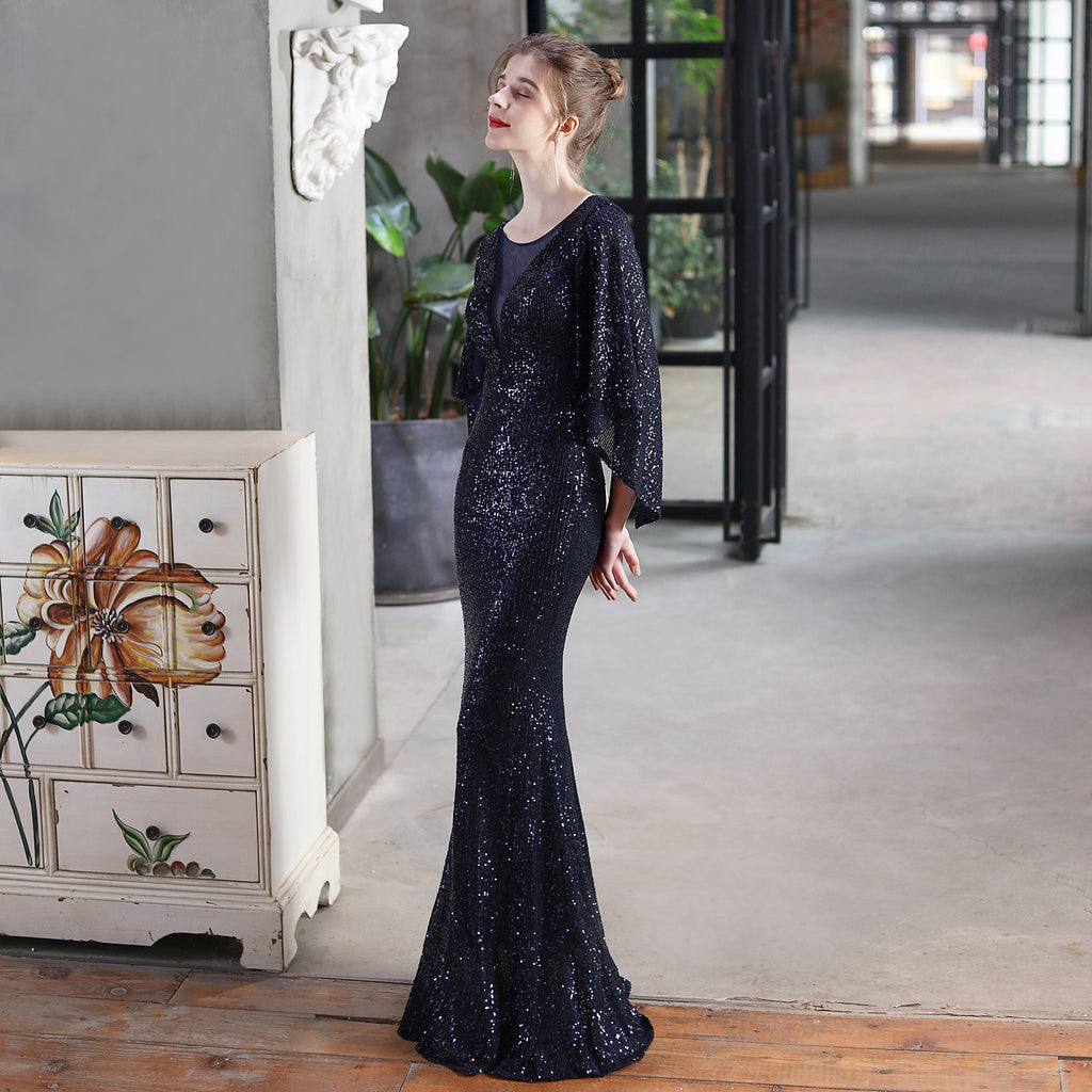 Šaty mořské panny s flitry a andělskými křídly na letní galavečery