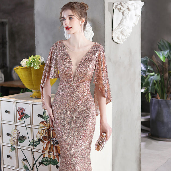 Angel Wing Sequin Mermaid Gown for Summer Galas