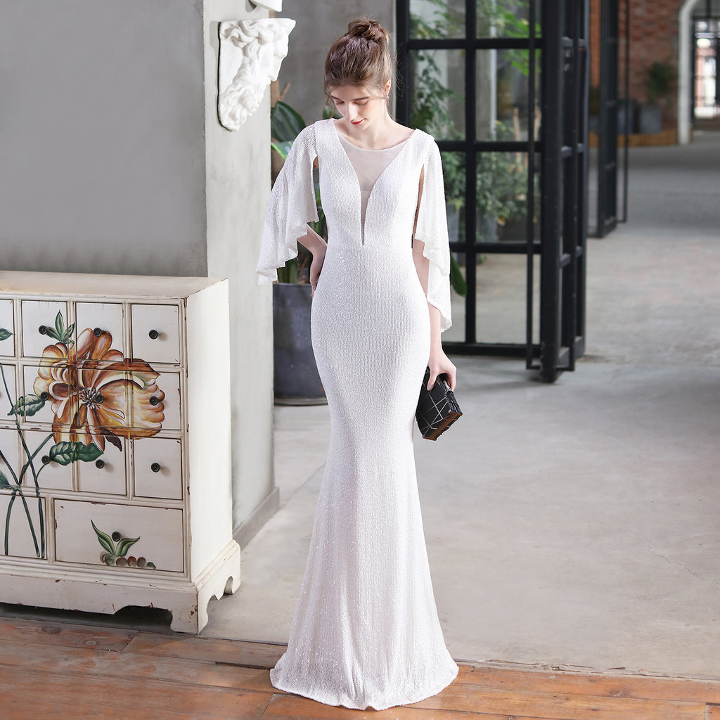 Šaty mořské panny s flitry a andělskými křídly na letní galavečery