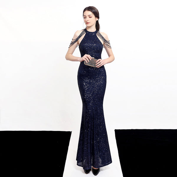Dazzling Halter-Neck Sequin Mermaid Gown