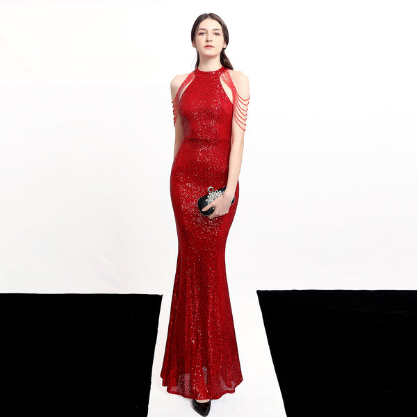 Dazzling Halter-Neck Sequin Mermaid Gown
