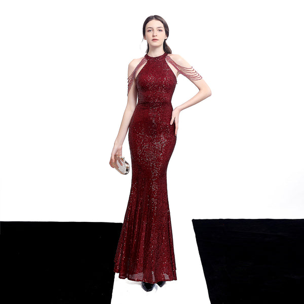 Dazzling Halter-Neck Sequin Mermaid Gown