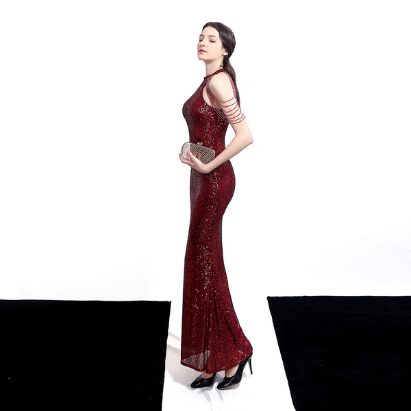 Dazzling Halter-Neck Sequin Mermaid Gown