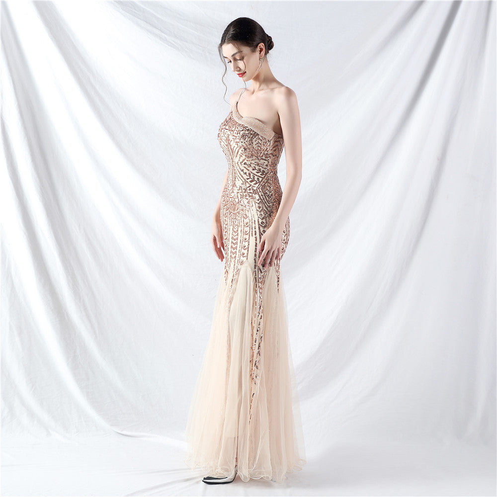 Vysoce kvalitní šaty z flitrů a tylu s květinovou korálkovou výšivkou